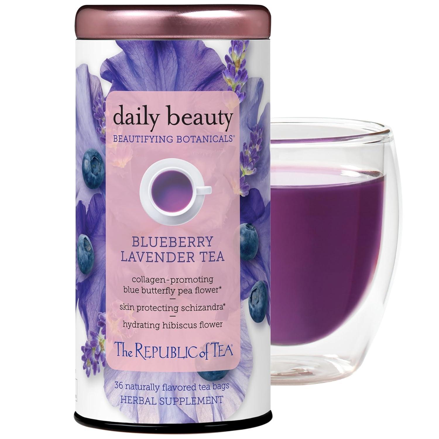 The Republic of Tea - Beautifying Botanicals® Daily Beauty Blueberry Lavender Herbal Tea Bags(36 Count)