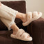 Familyfairy Women'S Fluffy Faux Fur Slippers Comfy Open Toe Two Band Slides with Fleece Lining and Rubber Sole