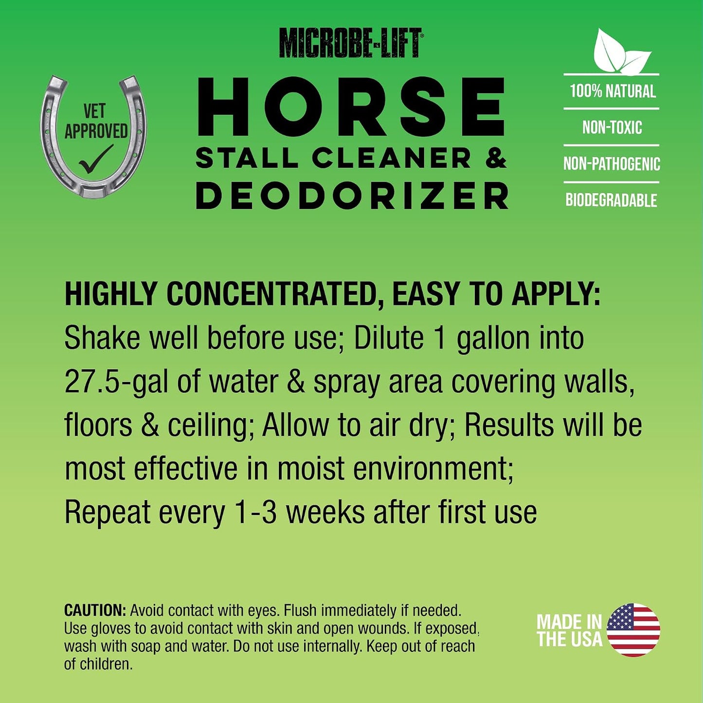 MICROBE-LIFT Horse Stall Cleaner and Deodorizer for Use in Stables, Barns, Use on All Surfaces and Supplies, Highly Concentrated and Safe Formula, Fresh Clean Scent, 1 Gallon