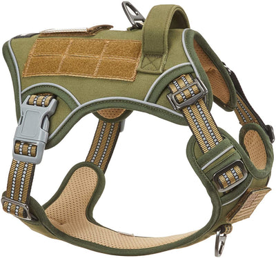 BUMBIN No Pull Tactical Dog Harness for Medium Dogs - Adjustable, Reflective, and Comfortable Vest for Training and Outdoor Adventures in Green