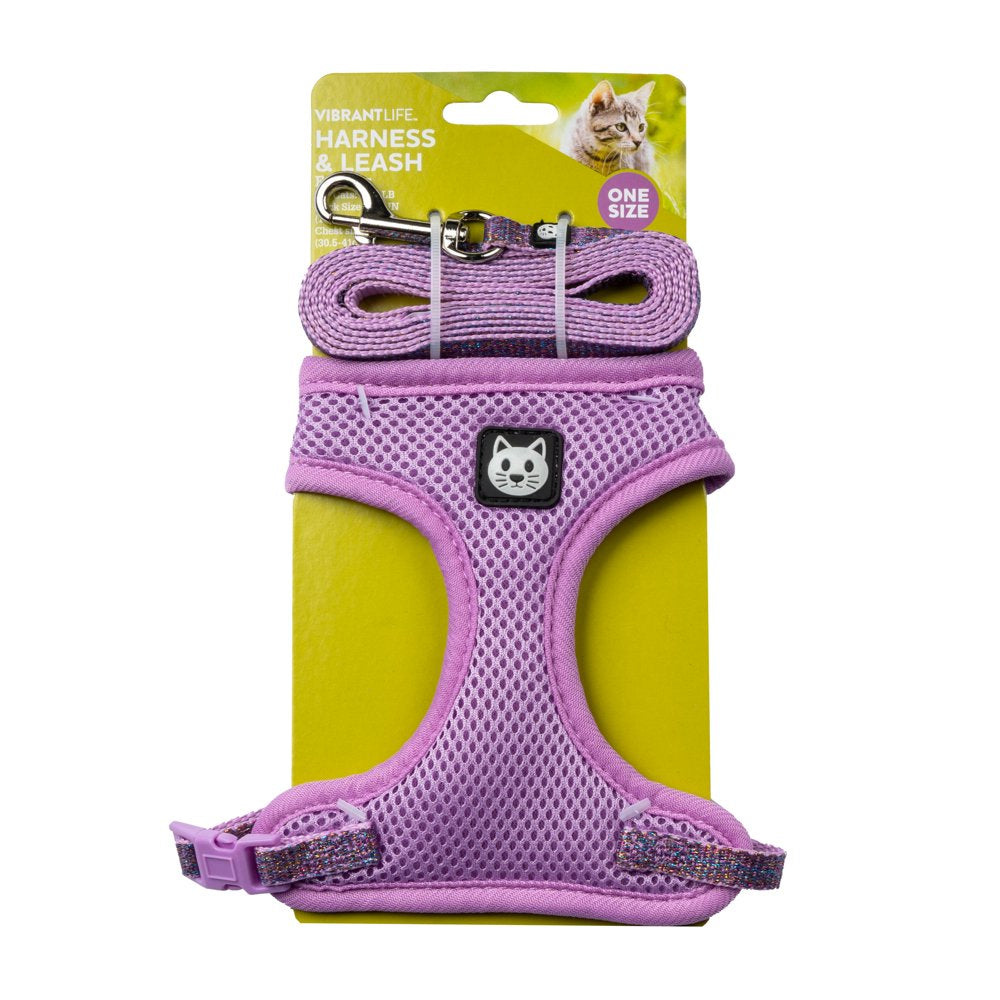 Vibrant Life Polyester Sparkle Walking Cat Harness and Leash Set, Purple, One Size