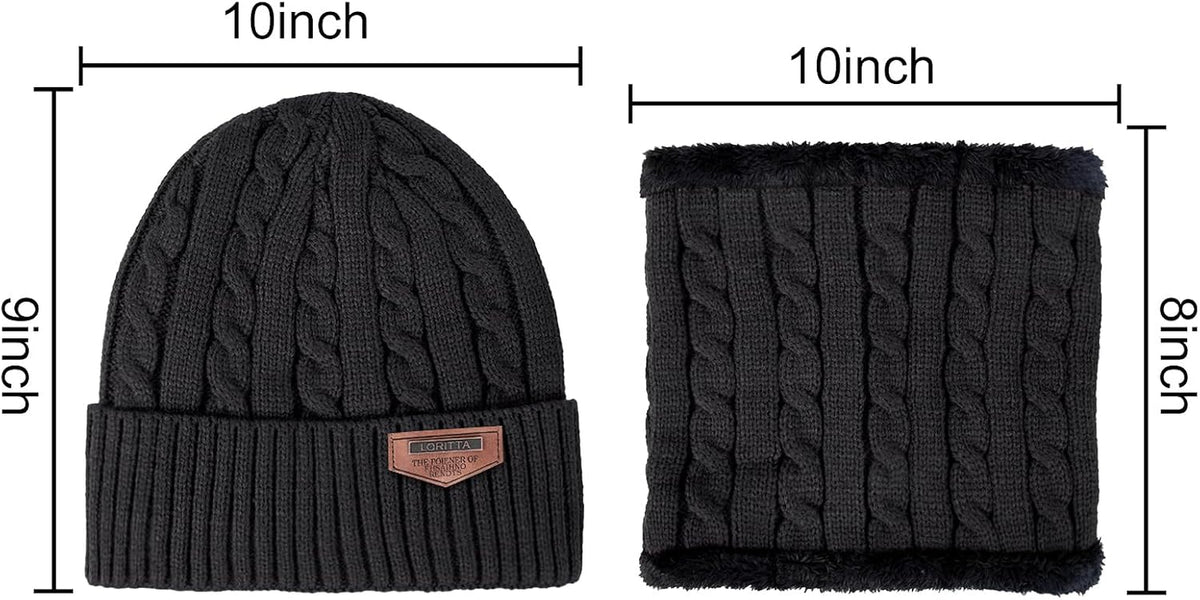 Loritta Winter Hats for Men, 3 PCS Fleece Beanie Scarf Gloves Set