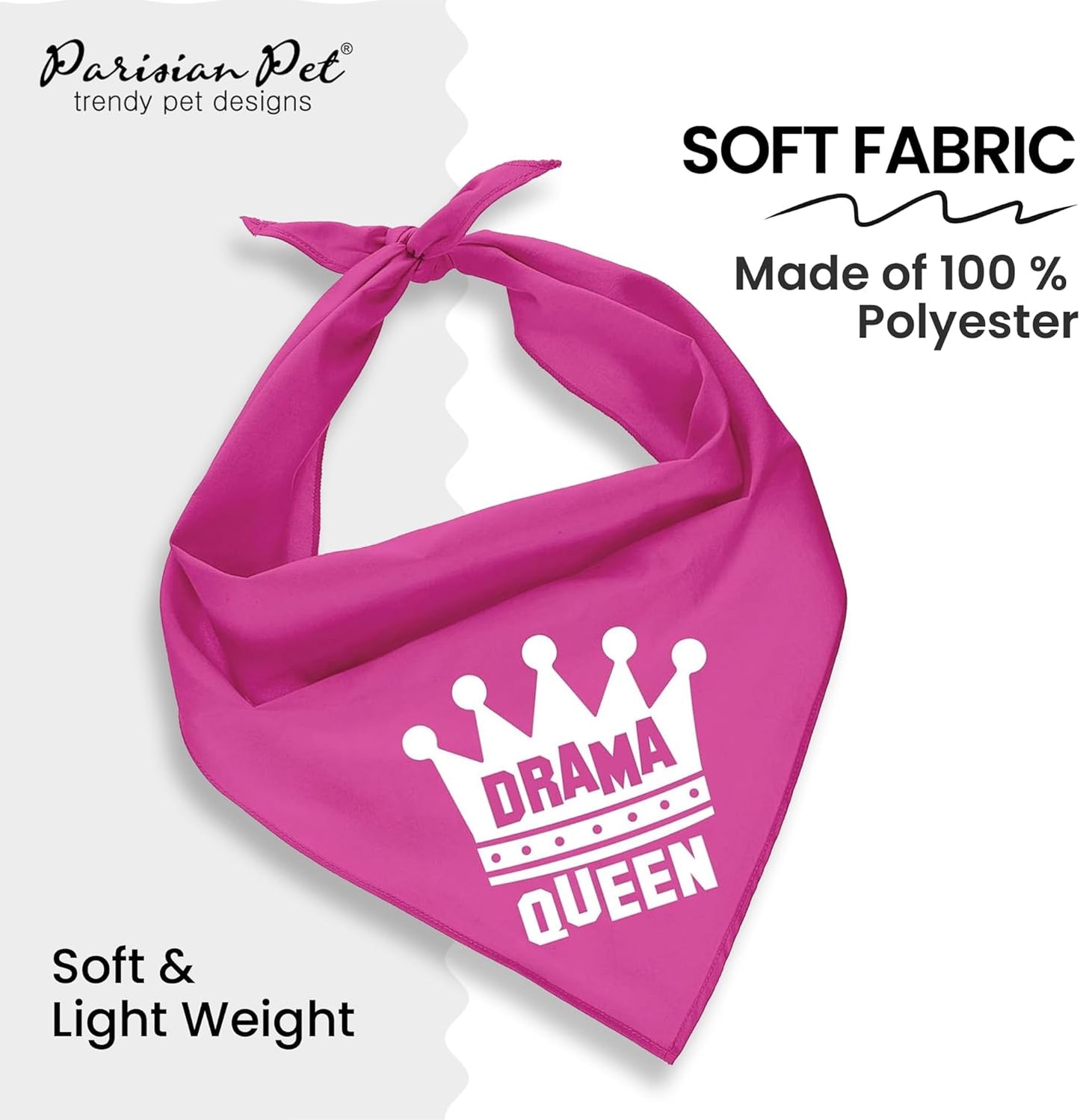 Parisian Pet Pink Dog Bandanas - Adjustable Drama Queen Puppy Bandana - Girl Dog Accessories - Breathable and Stylish Dogs Kerchief - Triangle Pet Scarves - Small Dogs Bandana - Bib for Pets