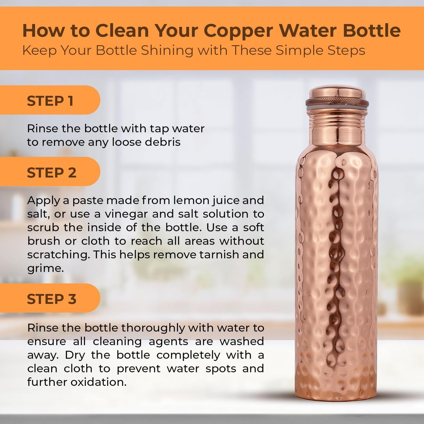 100% Pure Copper Water Bottle for Drinking - 34 Oz Extra Large Hammered Ayurvedic Vessel. Leak-Proof, Heavy Duty Real Copper Flask with Canvas Carry Bag & Dent-Proof round Gift Box