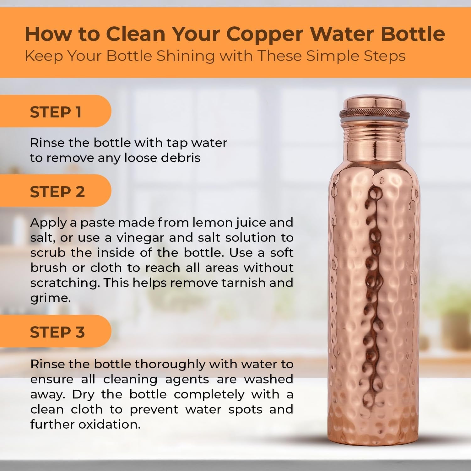 100% Pure Copper Water Bottle for Drinking - 34 Oz Extra Large Hammered Ayurvedic Vessel. Leak-Proof, Heavy Duty Real Copper Flask with Canvas Carry Bag & Dent-Proof round Gift Box