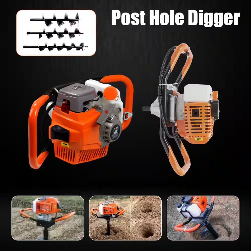 52 Cc Gasoline Engine Single-Cylinder 2-Stroke Post Hole Digger with 4 In./6 In./8 In. Bits