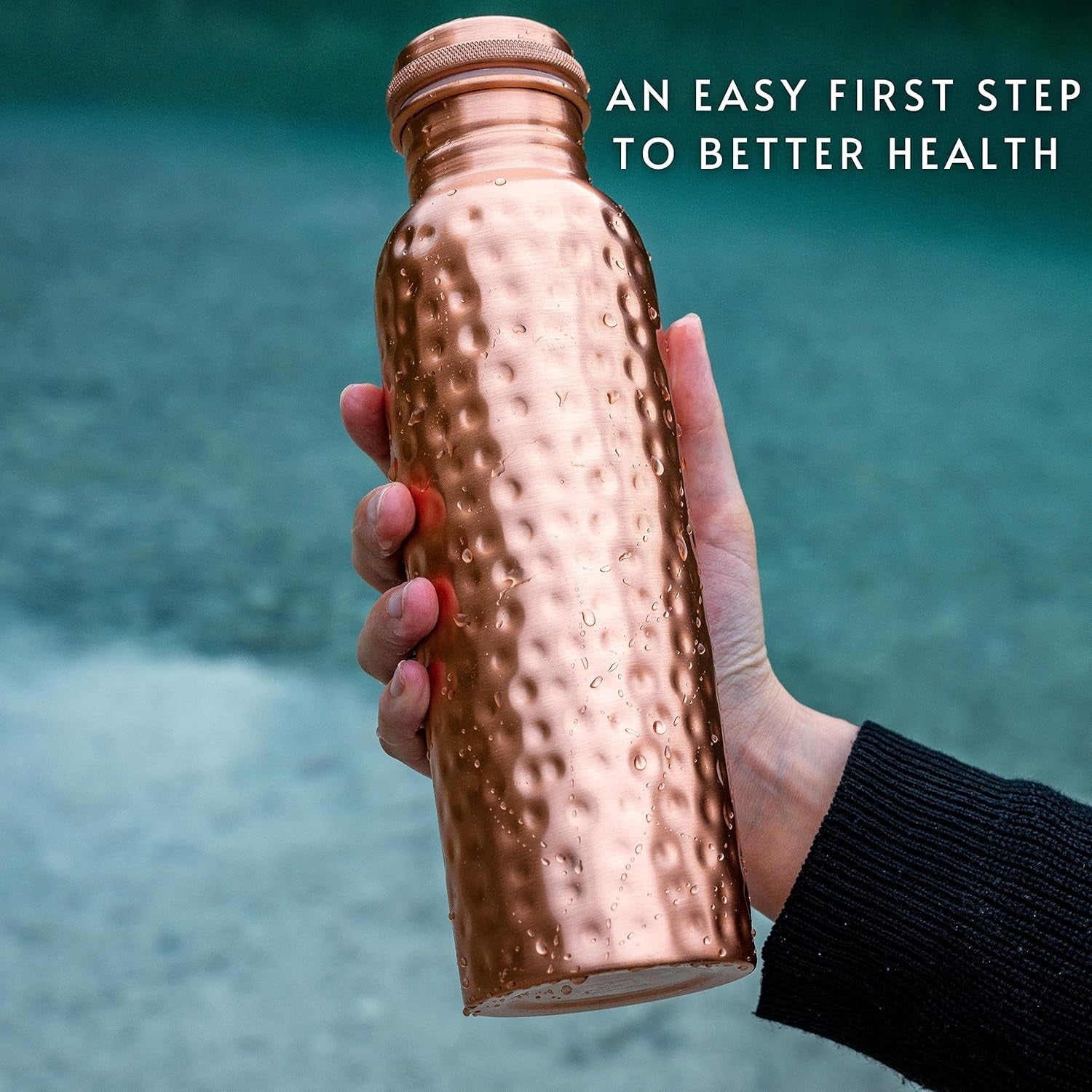 Kosdeg Copper Water Bottle - 34 Oz and Cup 12 Oz - a Hammered Ayurvedic Pure Copper Vessels for Drinking - Drink More Water, Lower Your Sugar Intake and Enjoy the Health Benefits Immediately