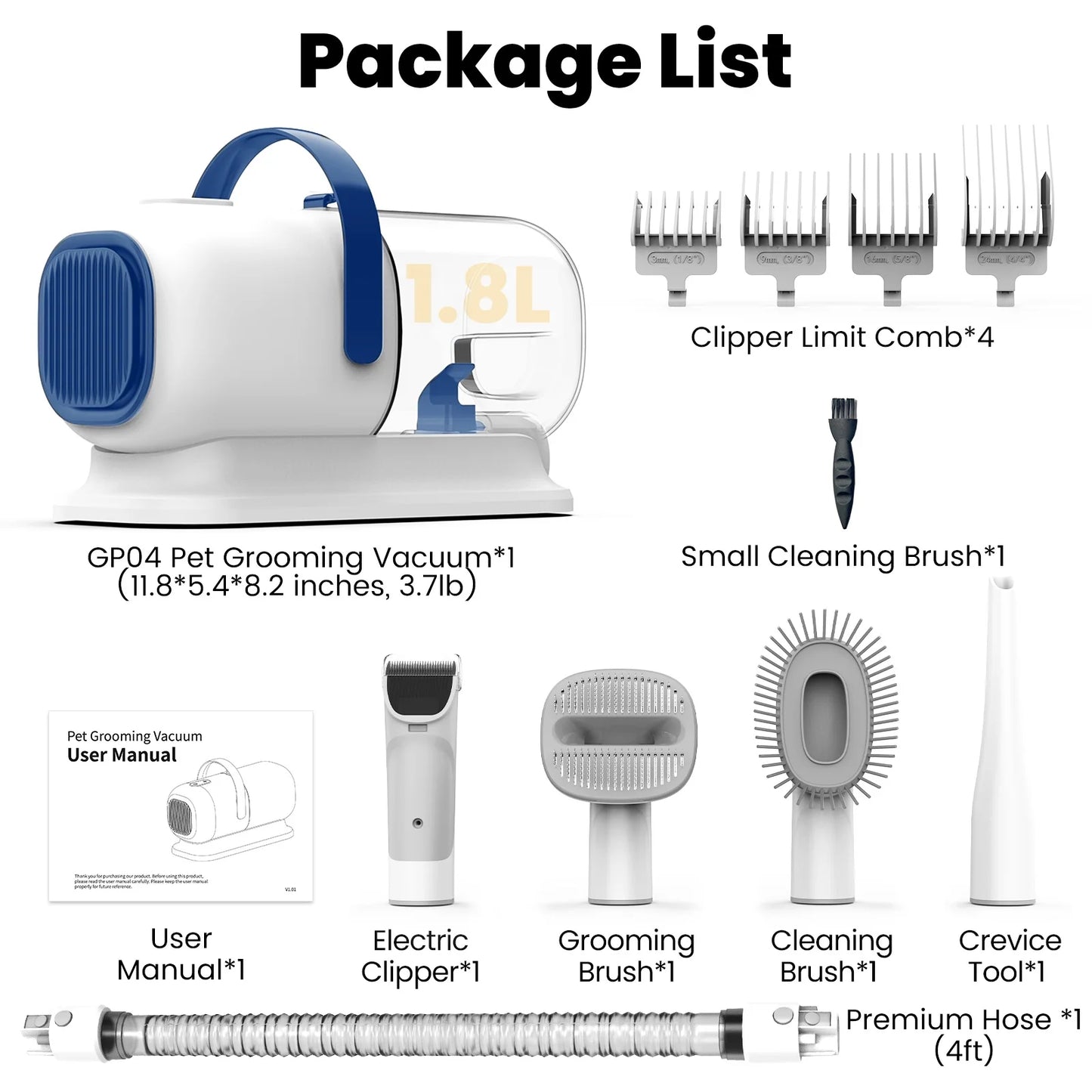 AIRROBO GP04 Dog Grooming Kit, 5 Grooming Tools, Pet Grooming Vacuum, Dog Clippers Kit, Low Noise