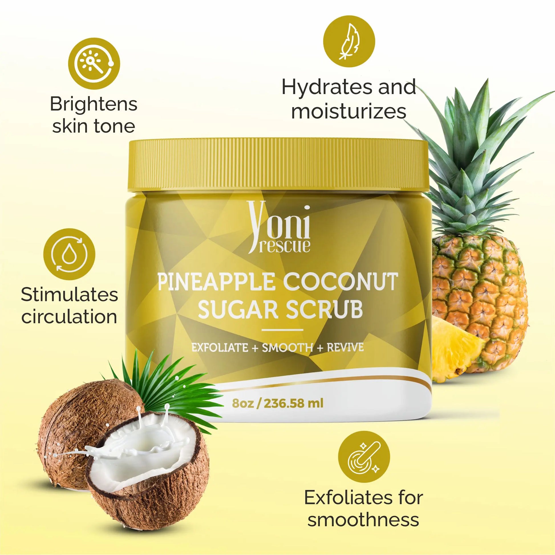 Pineapple Coconut Body & Bath Care Set- Shower Gel(4Oz), Body Essential Oil(4Oz) 100% All Natural with Sugar Scrubs(8Oz) by Yoni Rescue