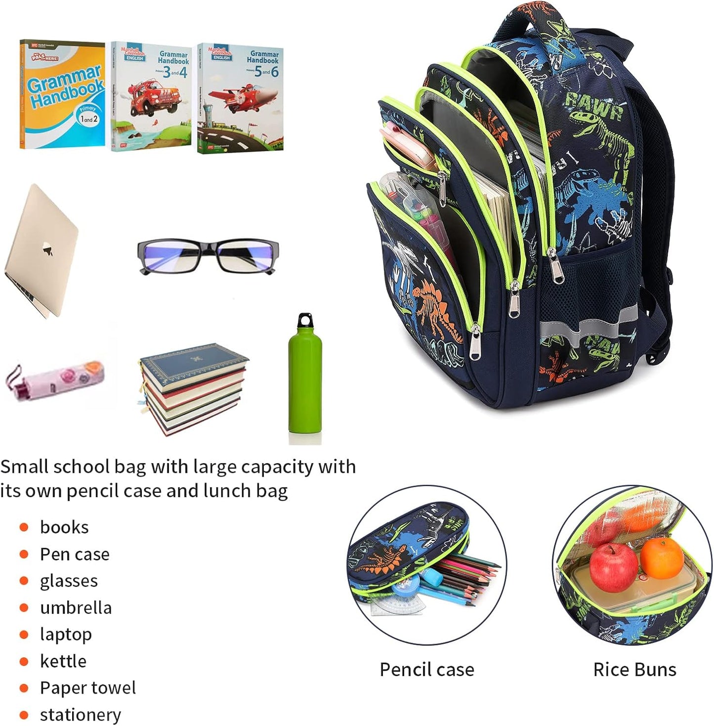 3Pcs Boys Dinosaur Backpack Set with Lunch Box Pencil Case, School Book Bag for Kids Elementary Preschool 1
