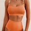 Eytino Women'S Bikini Swimsuit Shirred Solid Color 2 Piece High Waisted Swimsuit Scoop Neck Adjustable Shell Strap Bathing Suits Bikini Set 2025 Womens Swimwear Orange L
