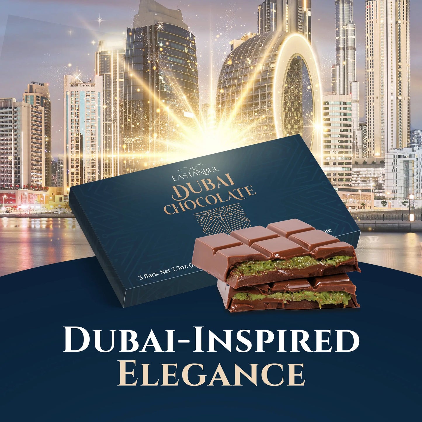 Eastanbul Dubai Chocolate Bar Pistachio,Viral Candy, 3 Pieces X Each 2.5Oz Kunafa Pistachio Mix Chocolate Bar with Phyllo Dough