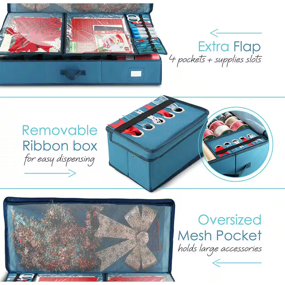Blue Large Christmas Wrapping Paper Storage Box