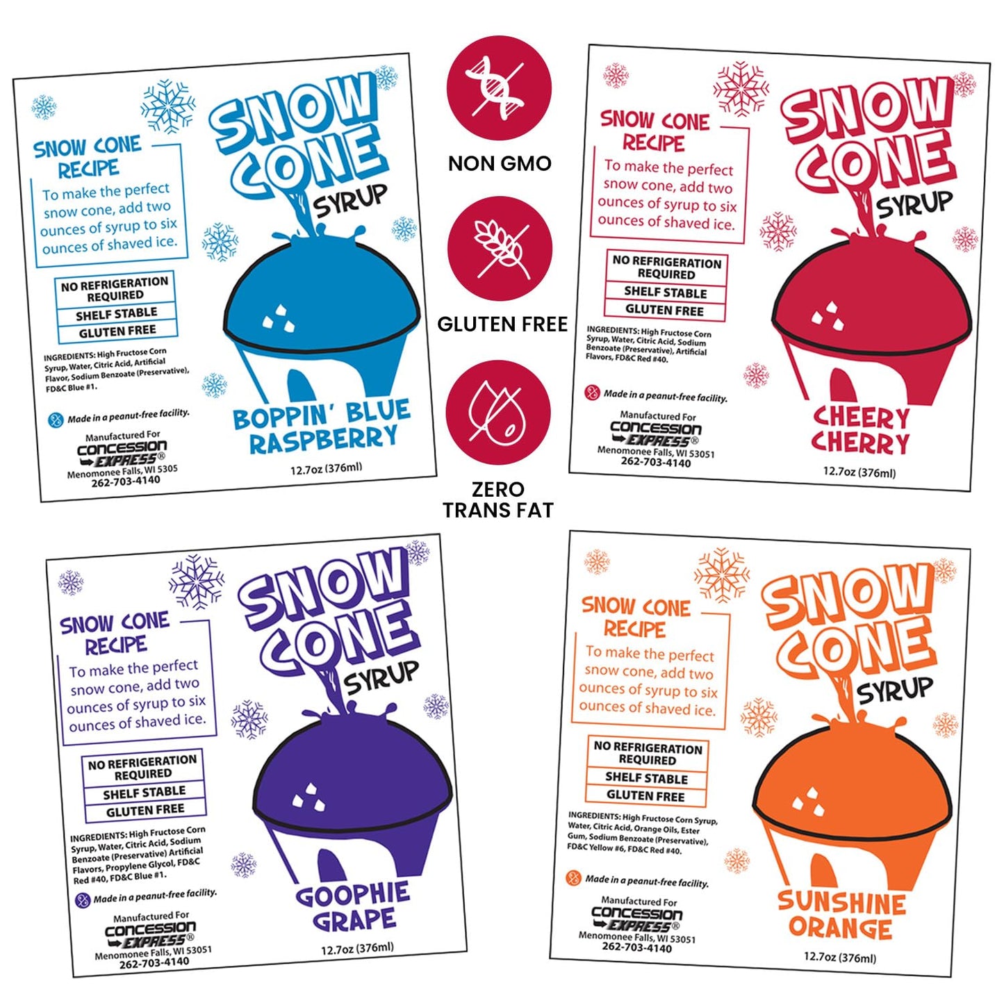 12.7Oz Sno-Cone Syrups (4 Pack)