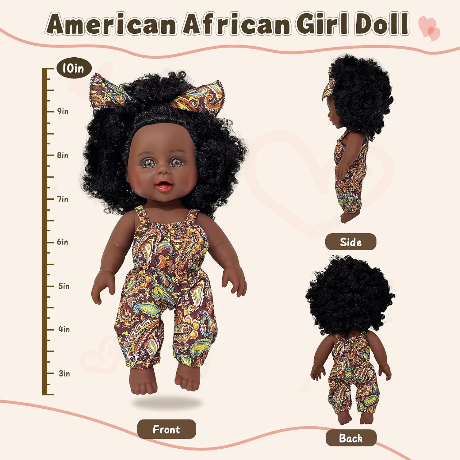 Nice2You Black Baby Doll in Take along Backpack Carrier, 10In American African Girl Doll for Toddlers and Kids Aged 3+ Year Old, Backpack for Baby Doll Accessories Storage