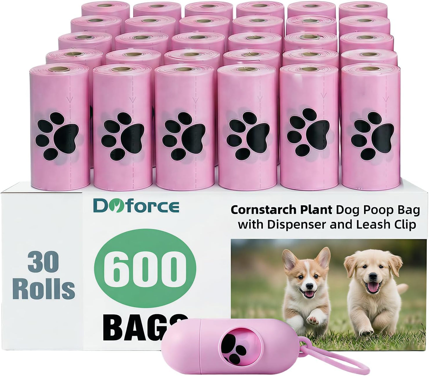 Dyforce 600 Count Dog Poop Bags Rolls with Dispenser Pink | Scented Leak Proof Pet Waste Poop Bags for Dogs 13X9", Extra Thick and Large Doggy Cat Litter Bags for Poops with Holder