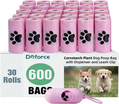 Dyforce 600 Count Dog Poop Bags Rolls with Dispenser Pink | Scented Leak Proof Pet Waste Poop Bags for Dogs 13X9", Extra Thick and Large Doggy Cat Litter Bags for Poops with Holder