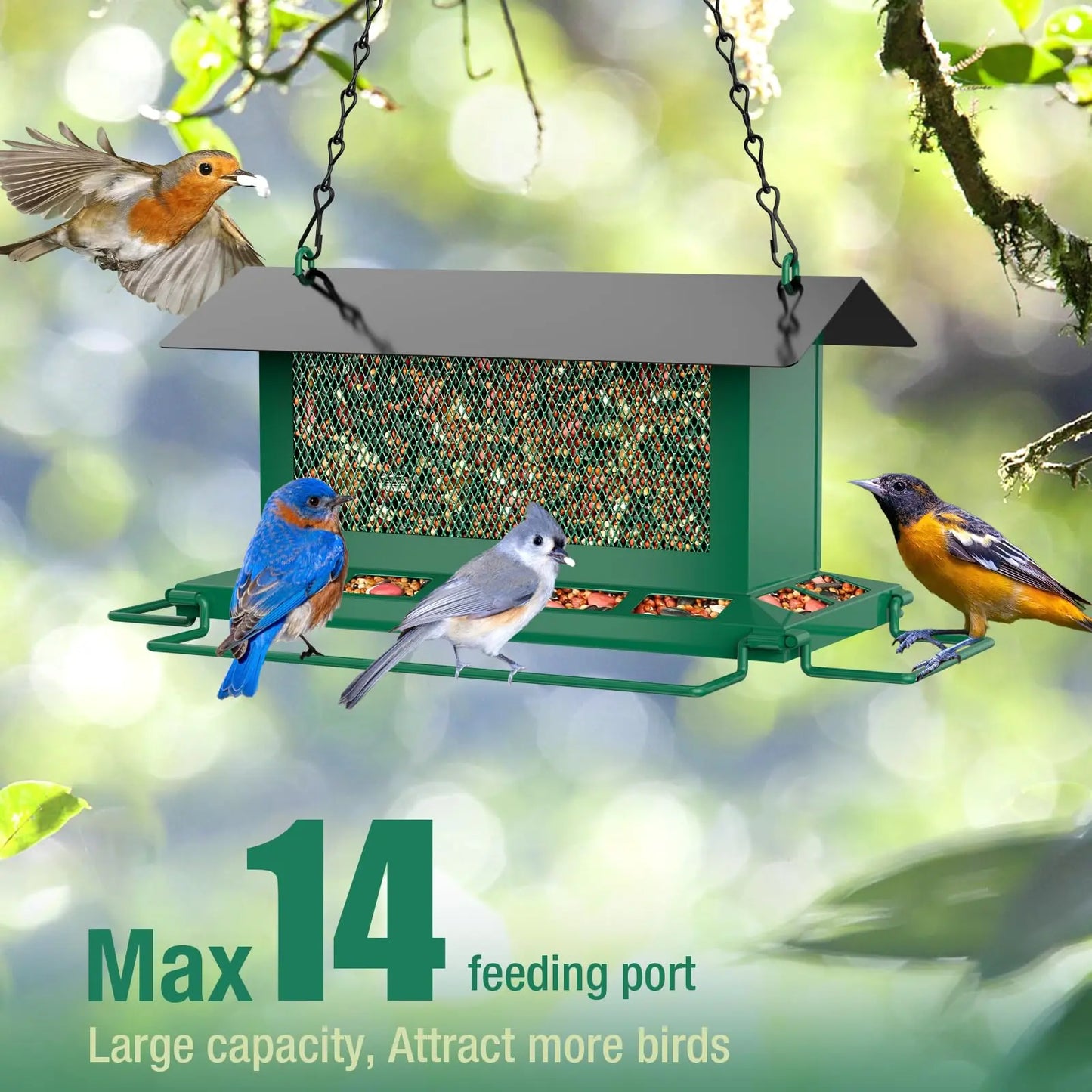 Bird Feeder for Outdoor Hanging, Large Squirrel Proof Birdfeeders W/ 14 Feeding Ports - Heavy Duty Metal Bird Feeders for outside Hanging, 4 Lb Large Capacity Birdfeeder to Attracting Birds Tiktokshopfalldealsforyou