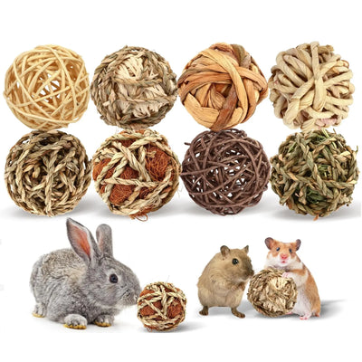 Bunny Chew Grass Balls - Natural Chew Toys for Small Animals (8 Pcs)