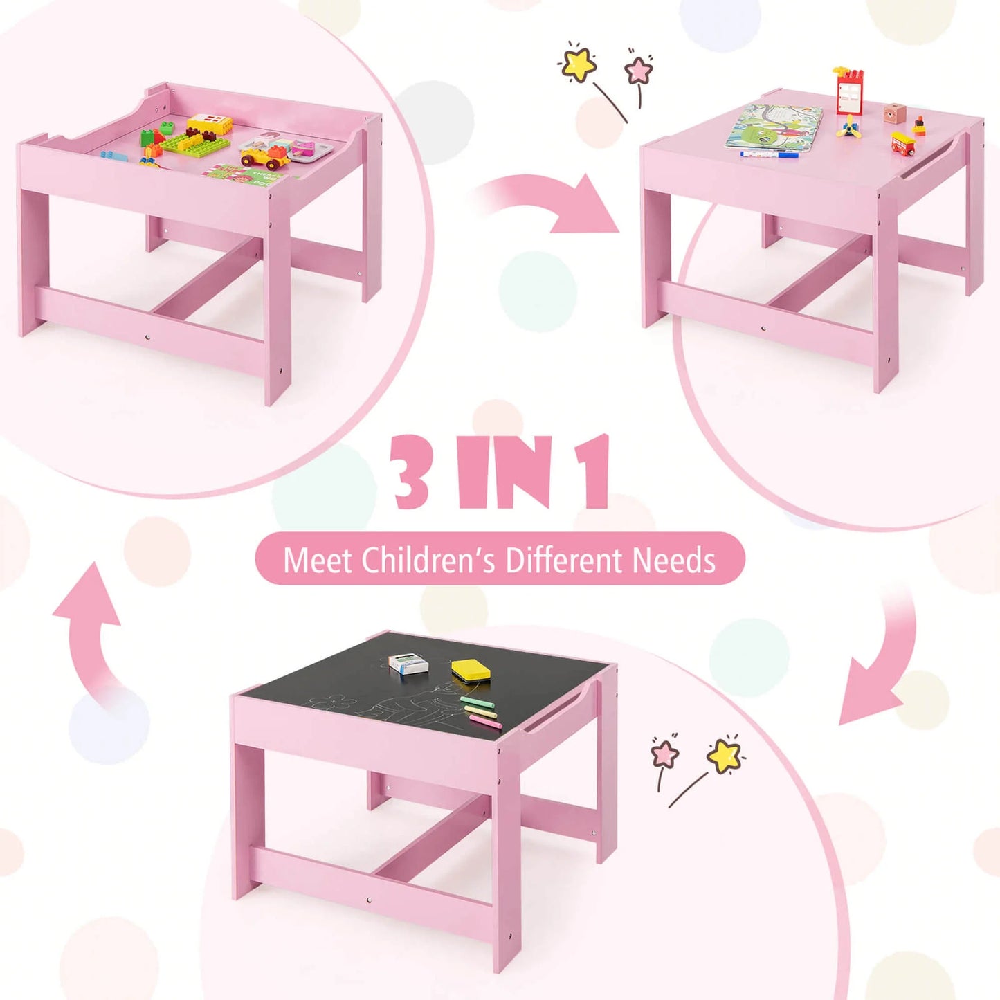 Costway 3 in 1 Wood Activity Table Chair Set W/Storage Box Pink