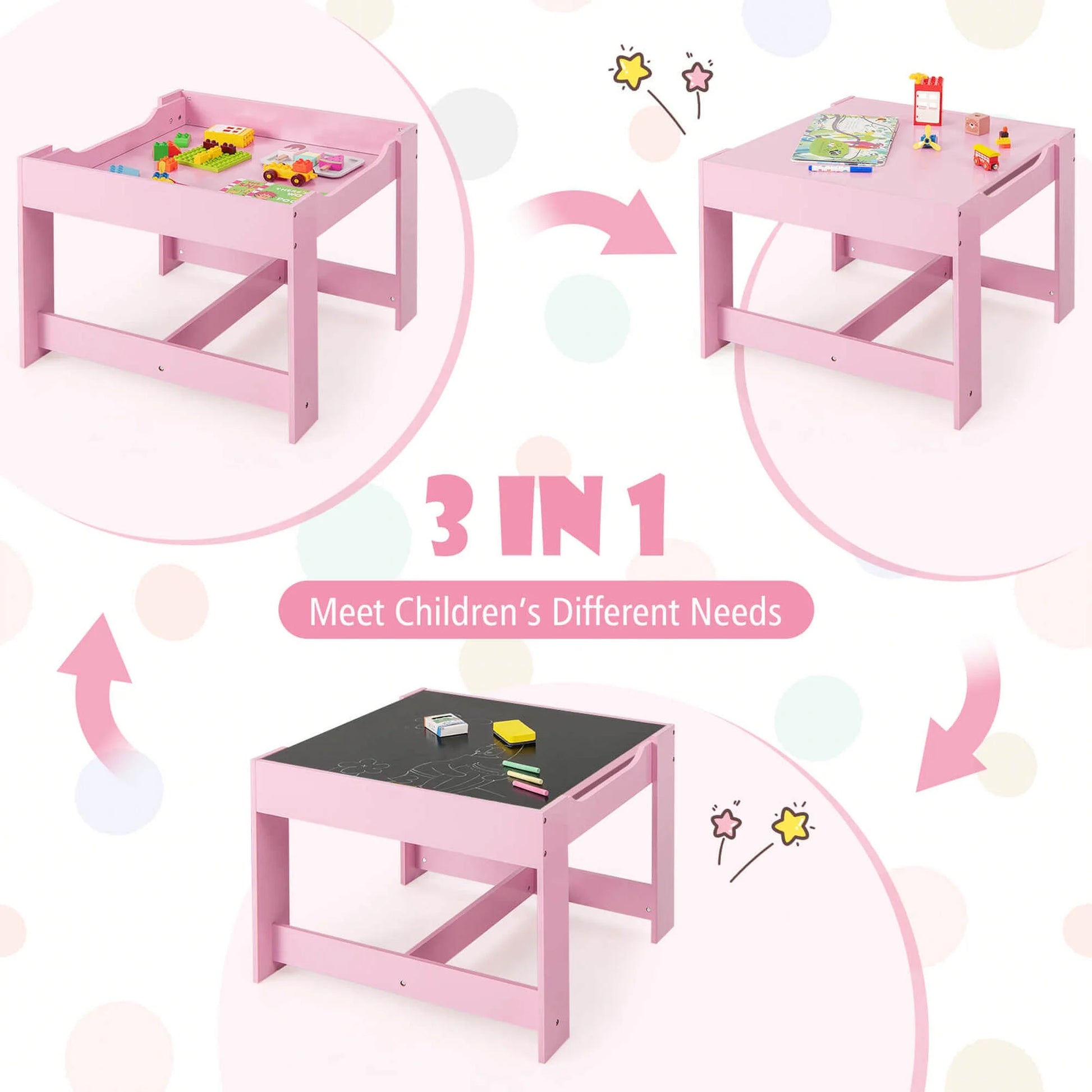 Costway 3 in 1 Wood Activity Table Chair Set W/Storage Box Pink