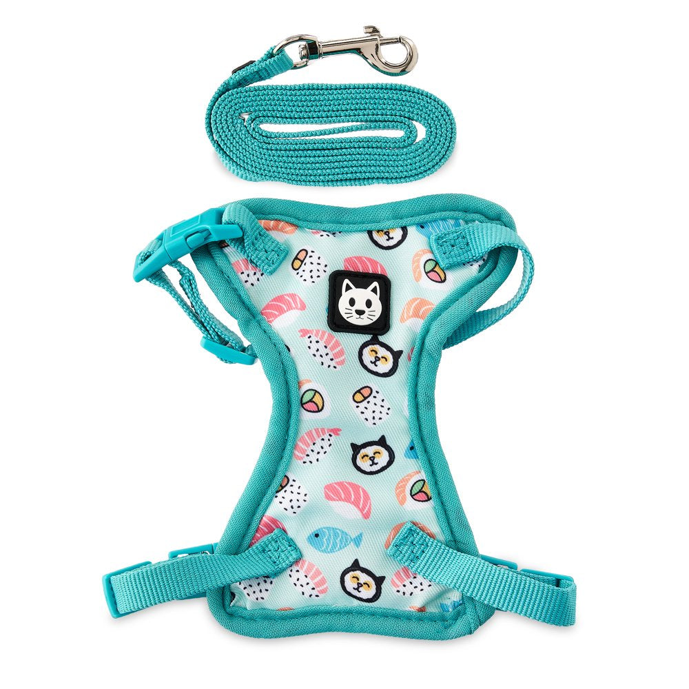 Vibrant Life Sushi Cat Harness and Leash Set, Blue, One Size Fits Most