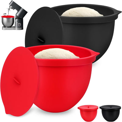 Selftek 2 Pcs Silicone Bowl Liners for 7 Qt Kitchenaid Mixers - Accessories and Attachments for Cooking and Baking, Heat-Resistant & Easy to Clean, 2 Liners with Lids (Red & Black)