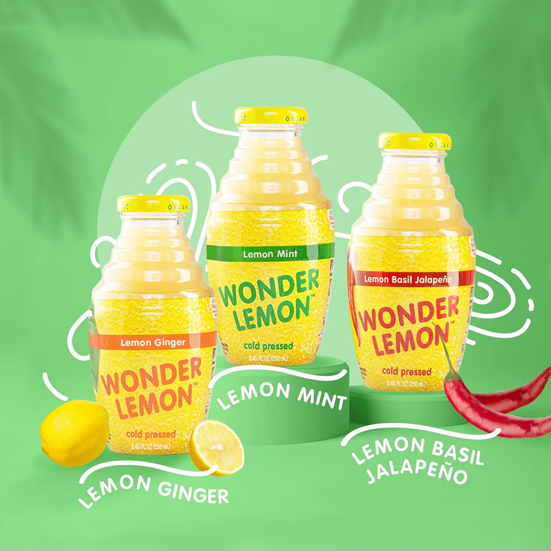 Wonder Lemon Organic Lemon Cold Pressed Juice, Variety Pack, 8.45Oz, 6 Pack