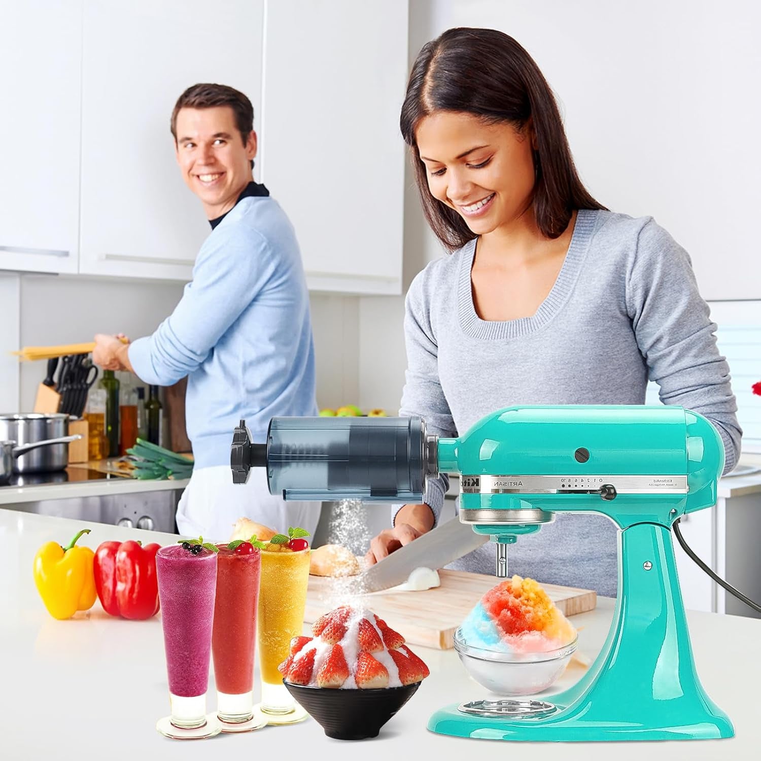 Shave Ice Attachment for Kitchenaid Stand Mixer,With 8 Molds Shave Ice Attachment for Kitchenaid Stand Mixers, Ice Shaver Attachment, Snow Cone Attachment,Ice Shaver Maker