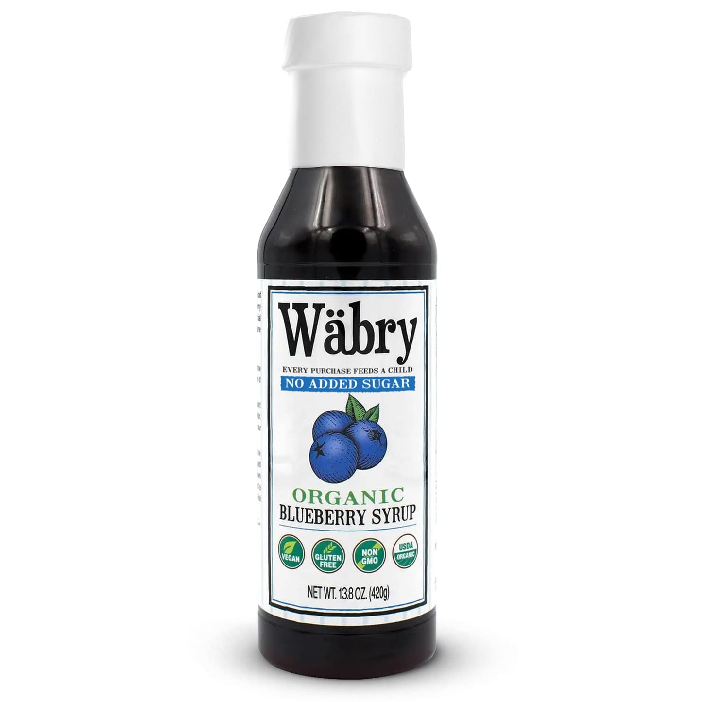 Wäbry Blueberry Syrup No Added Sugar – 13.8Oz (390G), Natural Fruit Flavor Organic Snow Cone Syrup Sweetened with Stevia & Erythritol for Shaved Ice, Waffles, Ice Cream, Tea, Non-Gmo, Dye-Free & Vegan