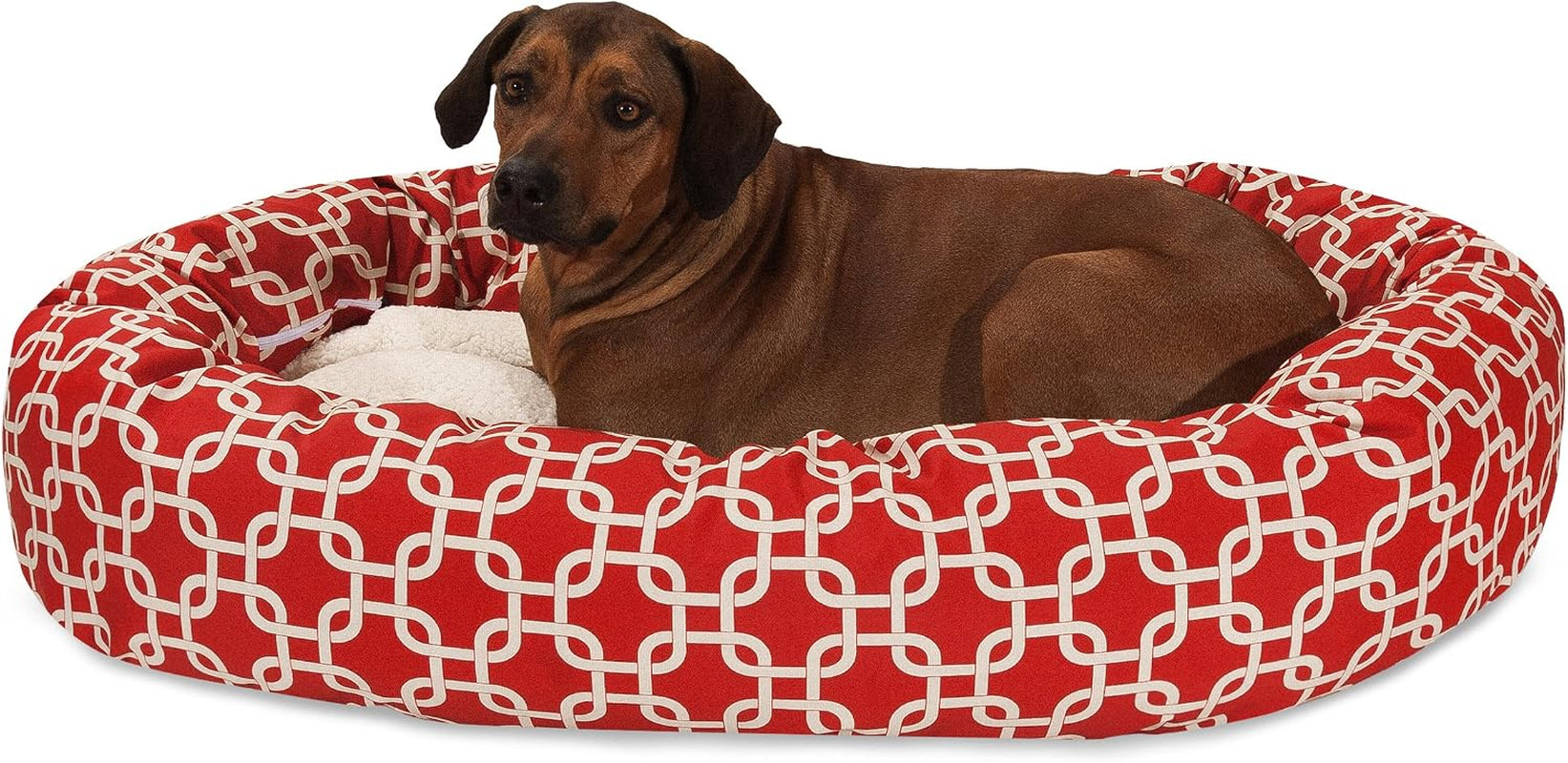 Majestic Pet 52 Inch Links Sherpa Calming Dog Bed Washable – Cozy Soft round Dog Bed with Spine for Head Support - Fluffy Donut Dog Bed 52X35X11 (Inch) – round Pet Bed X- Large - RED