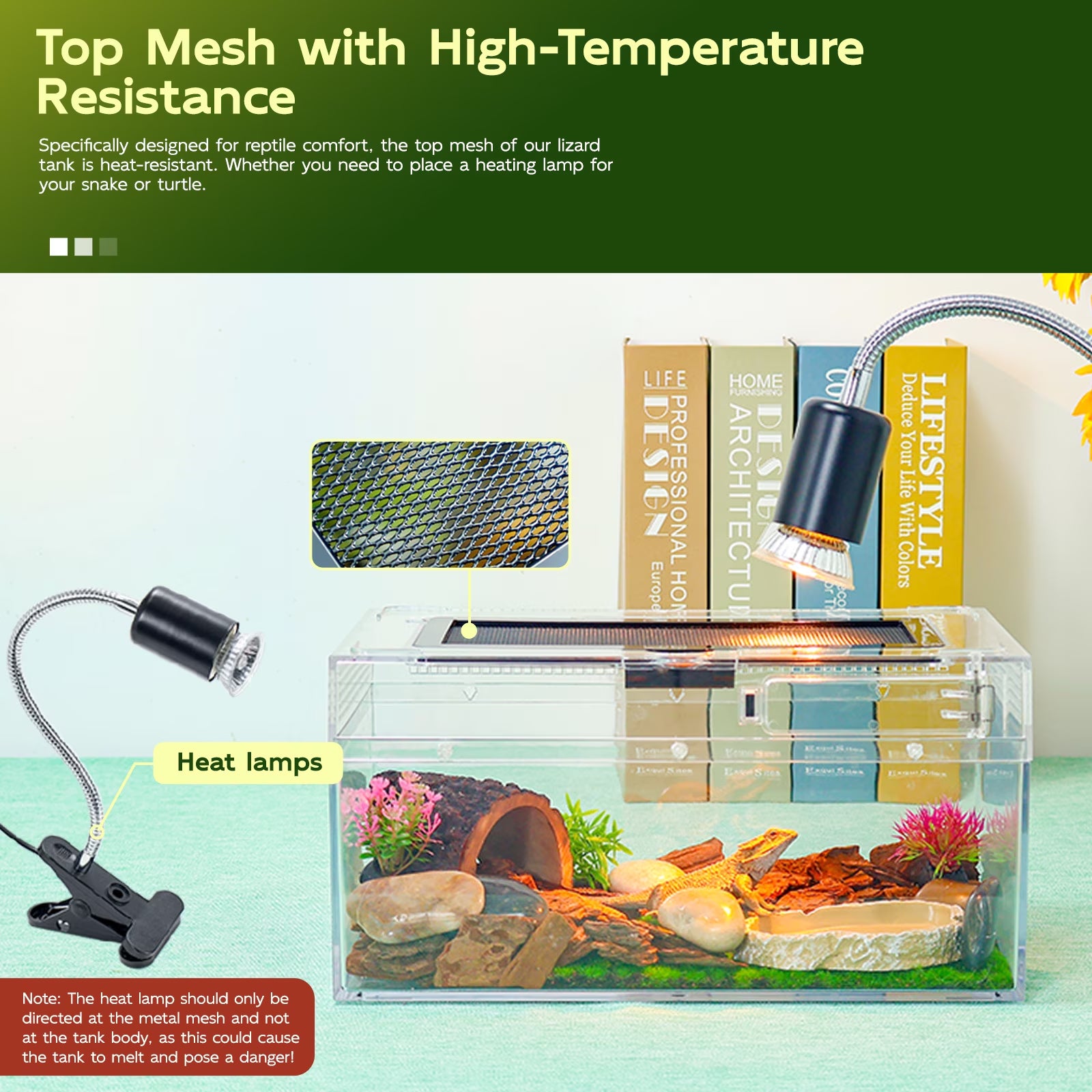 Gecko Tank & Reptile Terrarium Kit with Heat Lamp, Spray Bottle, Tools & Hideout - Perfect Habitat for Lizards, Snakes, Turtles, Hermit Crabs, Frogs, Jumping Spiders 12.5X6X7 Inch