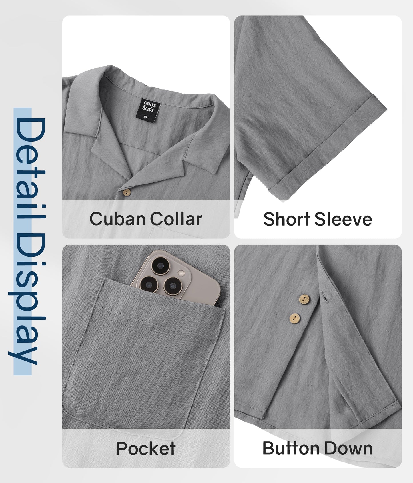 GENTS BLISS Men Linen Shirts Casual Short Sleeve Button down Shirts for Men Beach Tops with Pocket