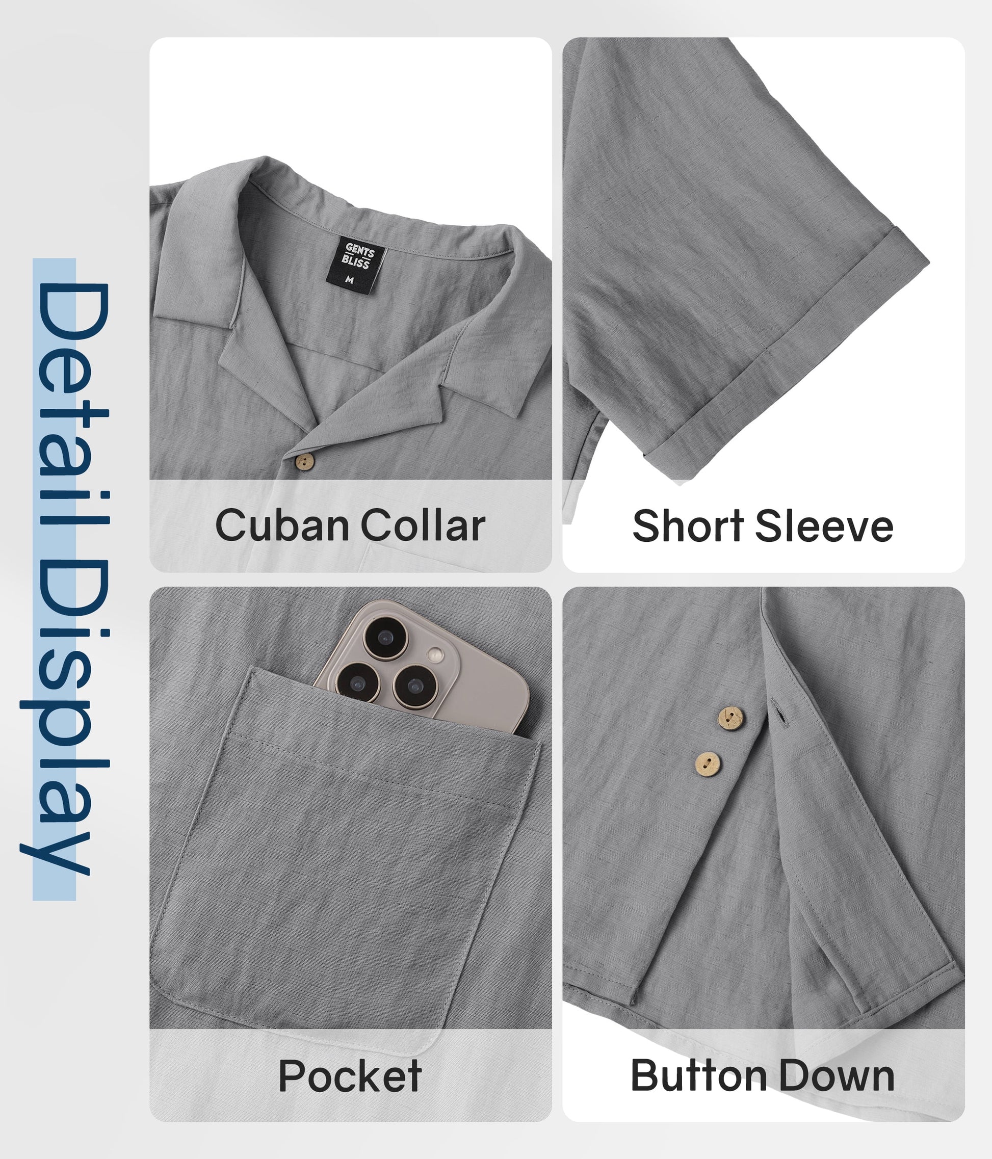 GENTS BLISS Men Linen Shirts Casual Short Sleeve Button down Shirts for Men Beach Tops with Pocket