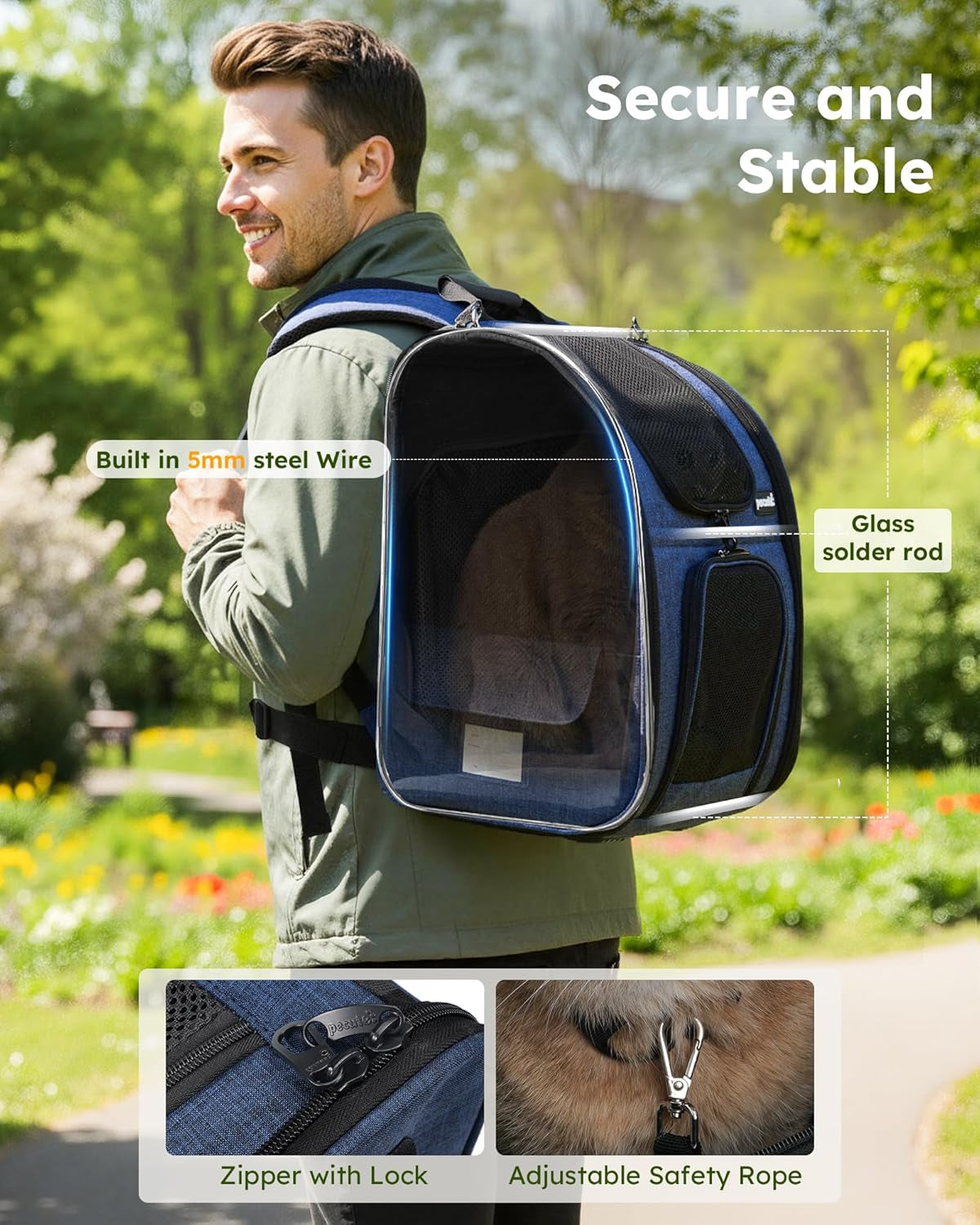Pecute Cat Backpack Carrier Expandable, Pet Backpack for Cats & Small Dogs up to 11Lbs, with 4-Side Breathable Mesh, Multi-Entry & Lockable Zippers for Travel, Hiking, Camping - Hands Free, Blue
