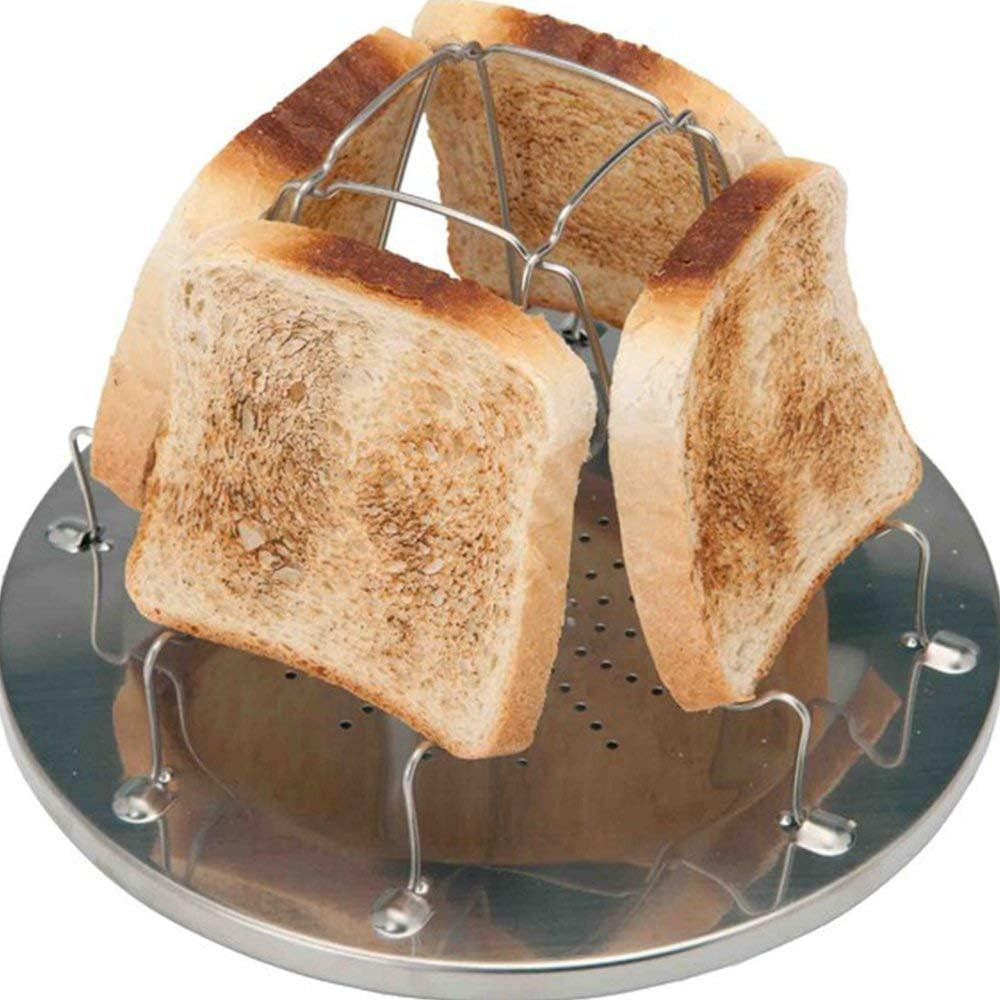 4-Slice Stainless Steel Camping Toaster, Foldable Camp Stove Bread Rack