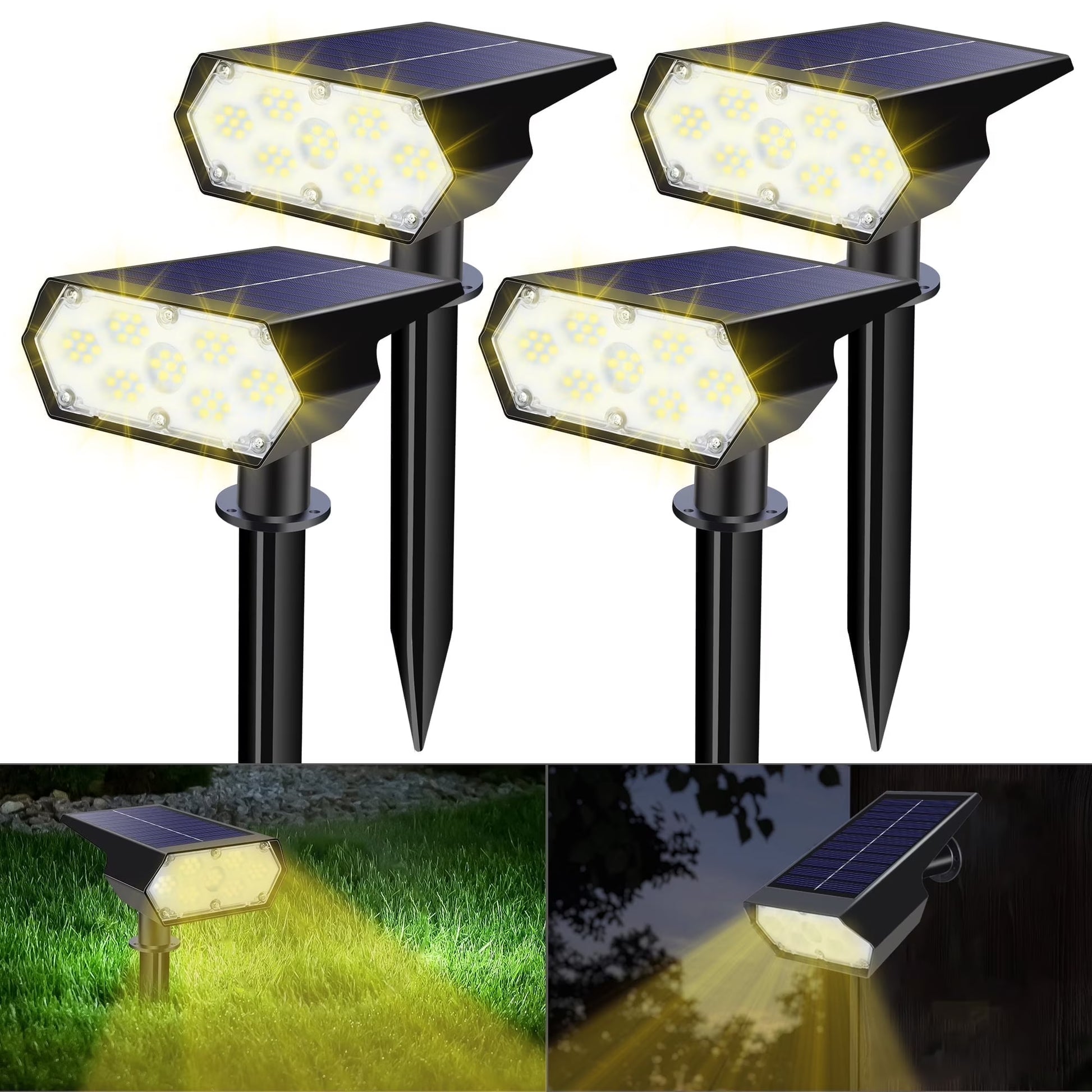 Toodour Solar Lights Outdoor, 49 LED Super Bright Solar Spot Lights with 2 Lighting Mode, Waterproof Solar Powered Landscape Spotlights for Garden Patio Pathway Yard (4 Pack-Warm White)