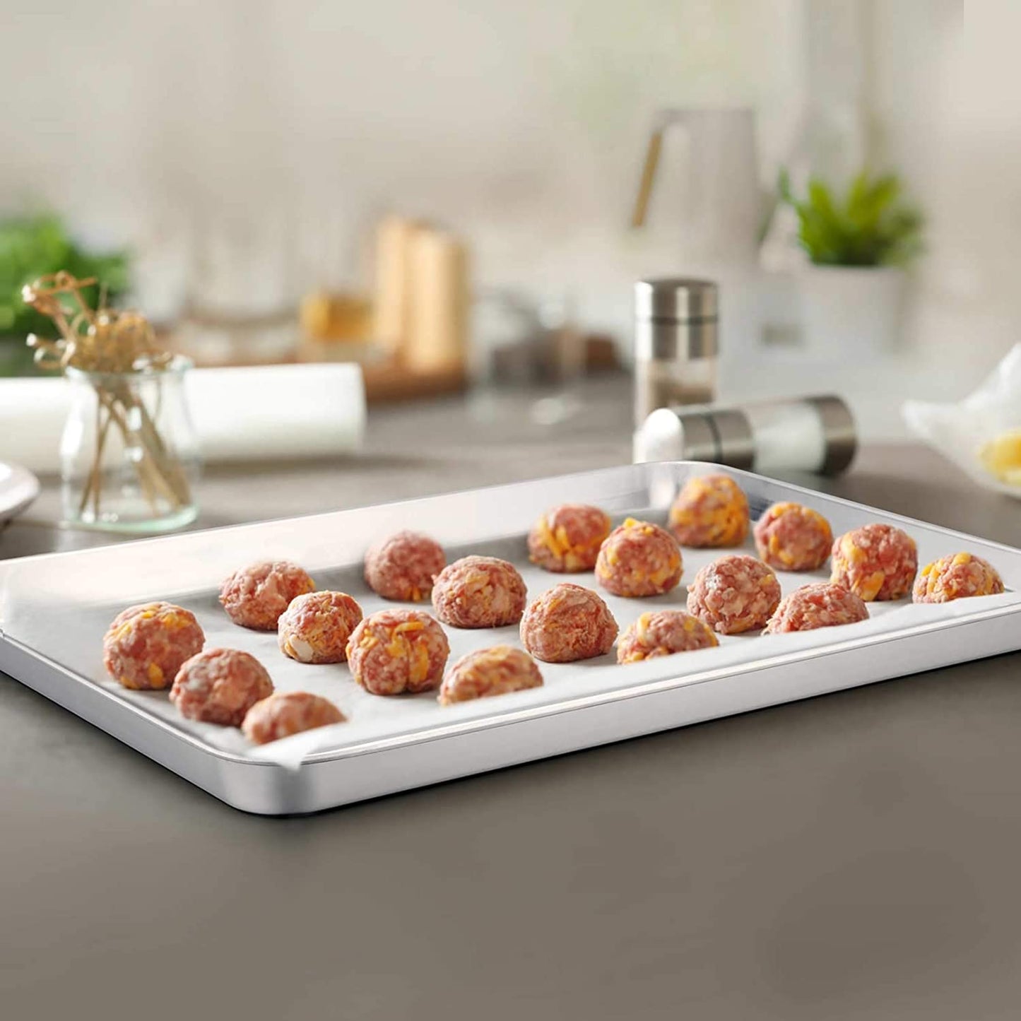 Teamfar Baking Sheet with Rack Set (2 Pans + 2 Racks), Stainless Steel Baking Pan Cookie Sheet for Baking, Non Toxic & Healthy, Easy Clean & Dishwasher Safe - 4 Pack