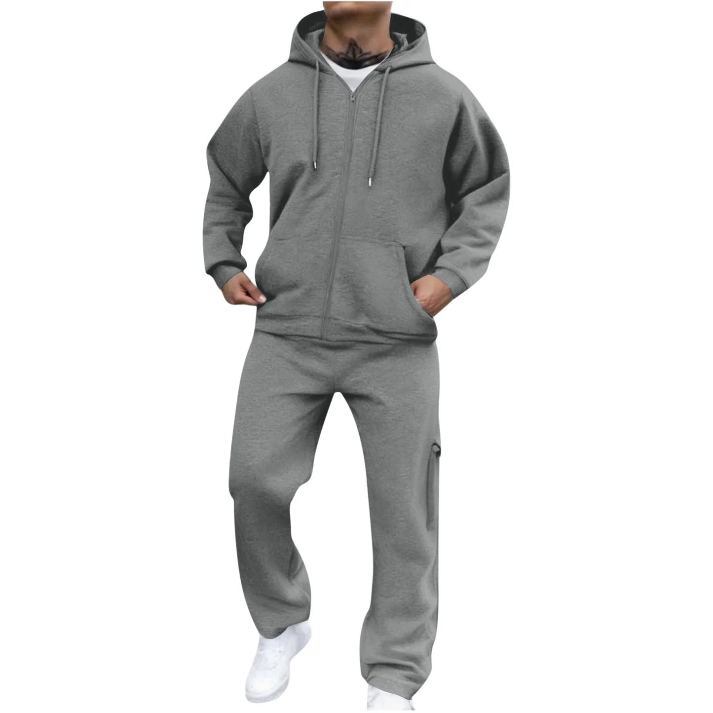 Brnmxoke Tracksuit for Men Full Zip Hooded Sweatshirt Sets Matching Wide Leg Cargo Pants 2 Piece Outfit Dark Gray,Xxxl