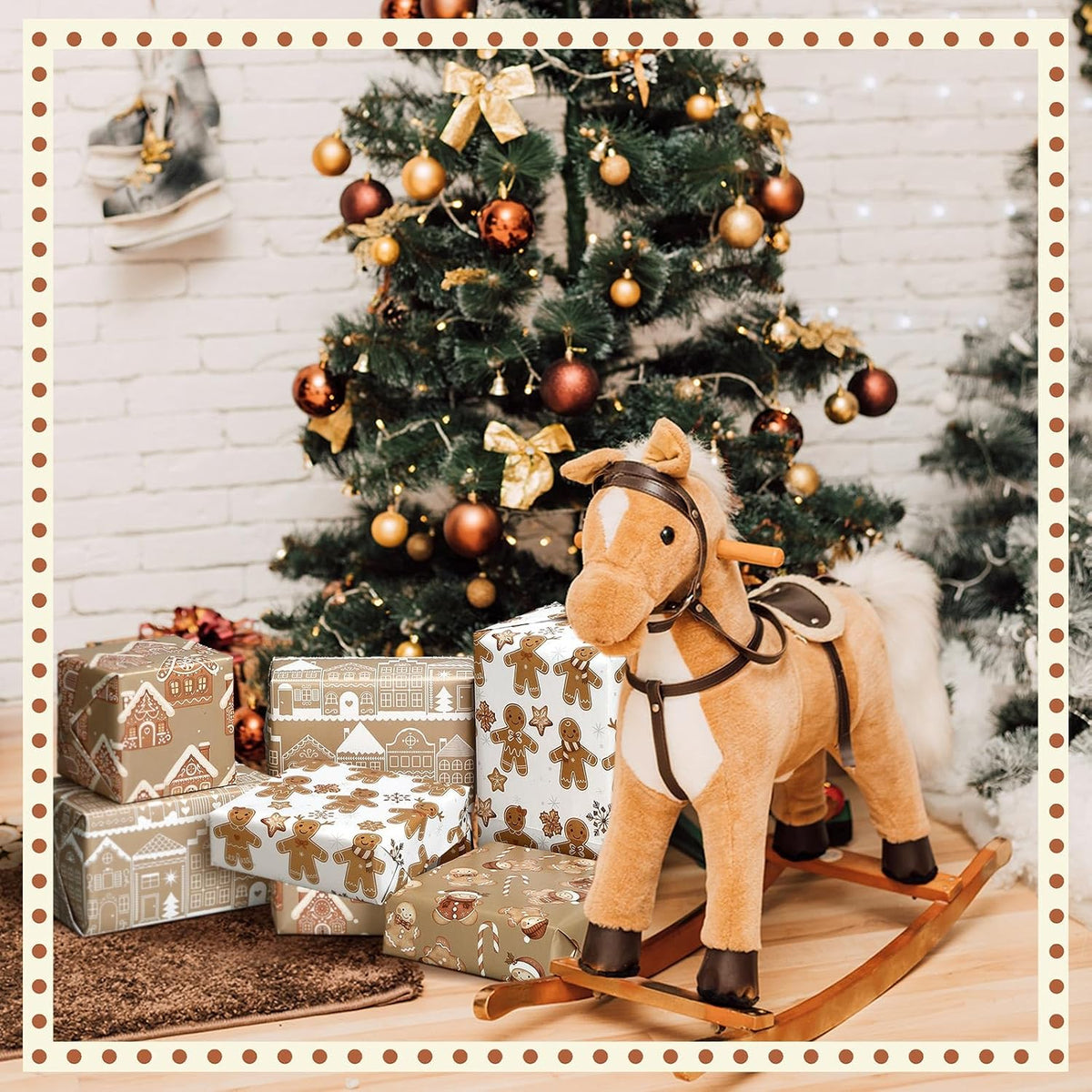 Watersay 12 Sheet Christmas Wrapping Paper, Gingerbread Man, Brown