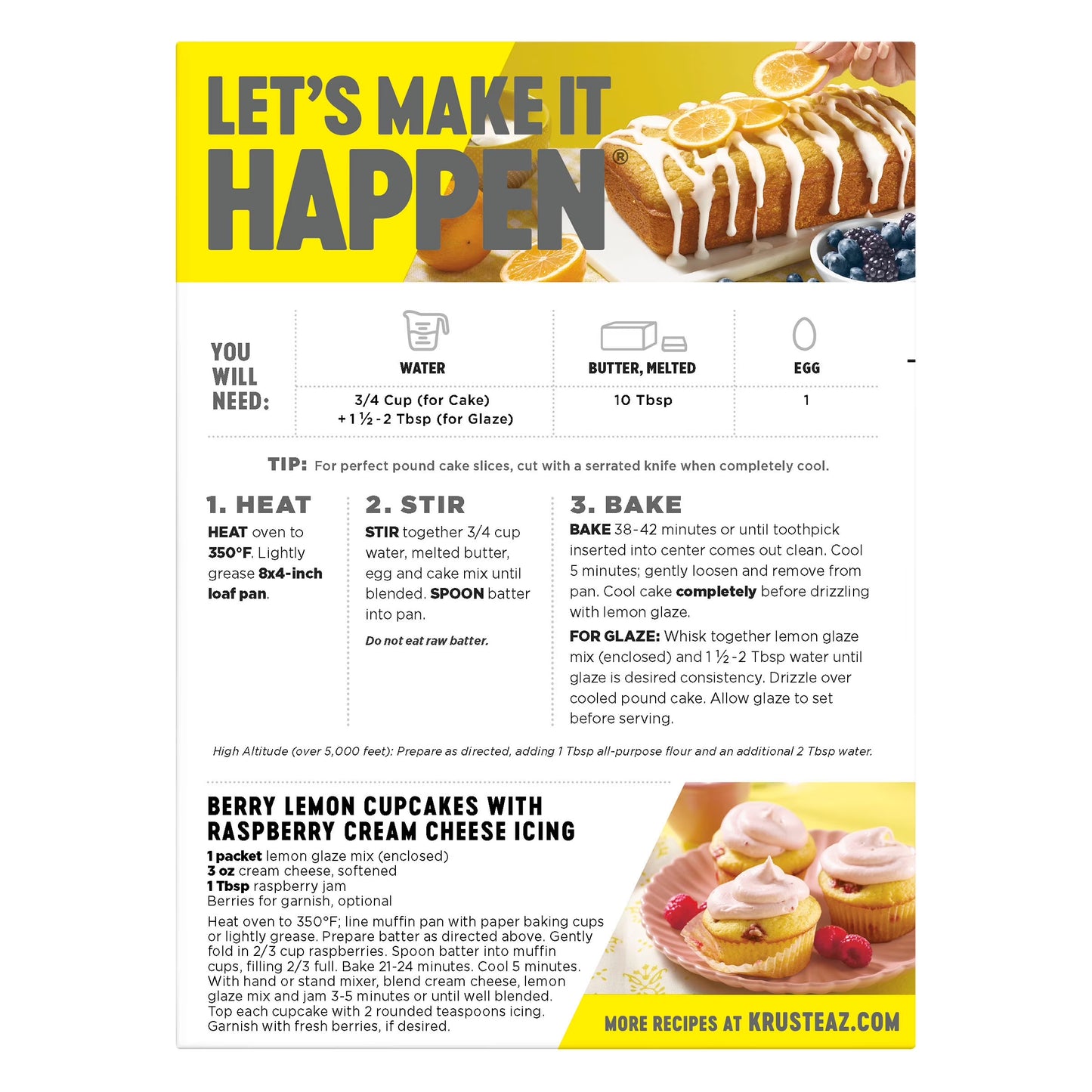 (6 Pack) Krusteaz Meyer Lemon Pound Cake Mix, Pound Cake Baking Mix with Lemon Flavored Glaze, 16.5 Oz Box​