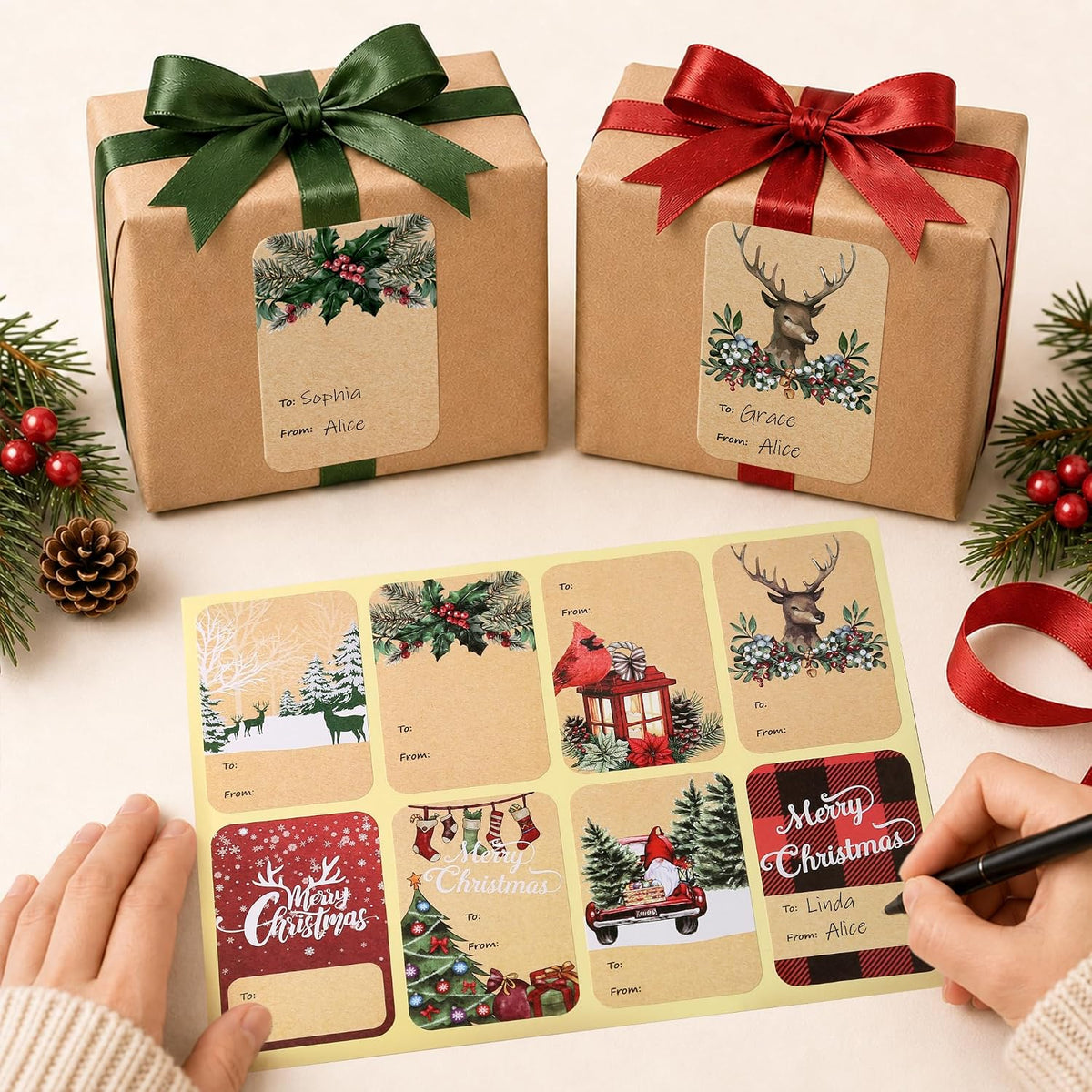 120 PCS 8 Designs Self Adhesive Christmas Gift Name Tag Stickers