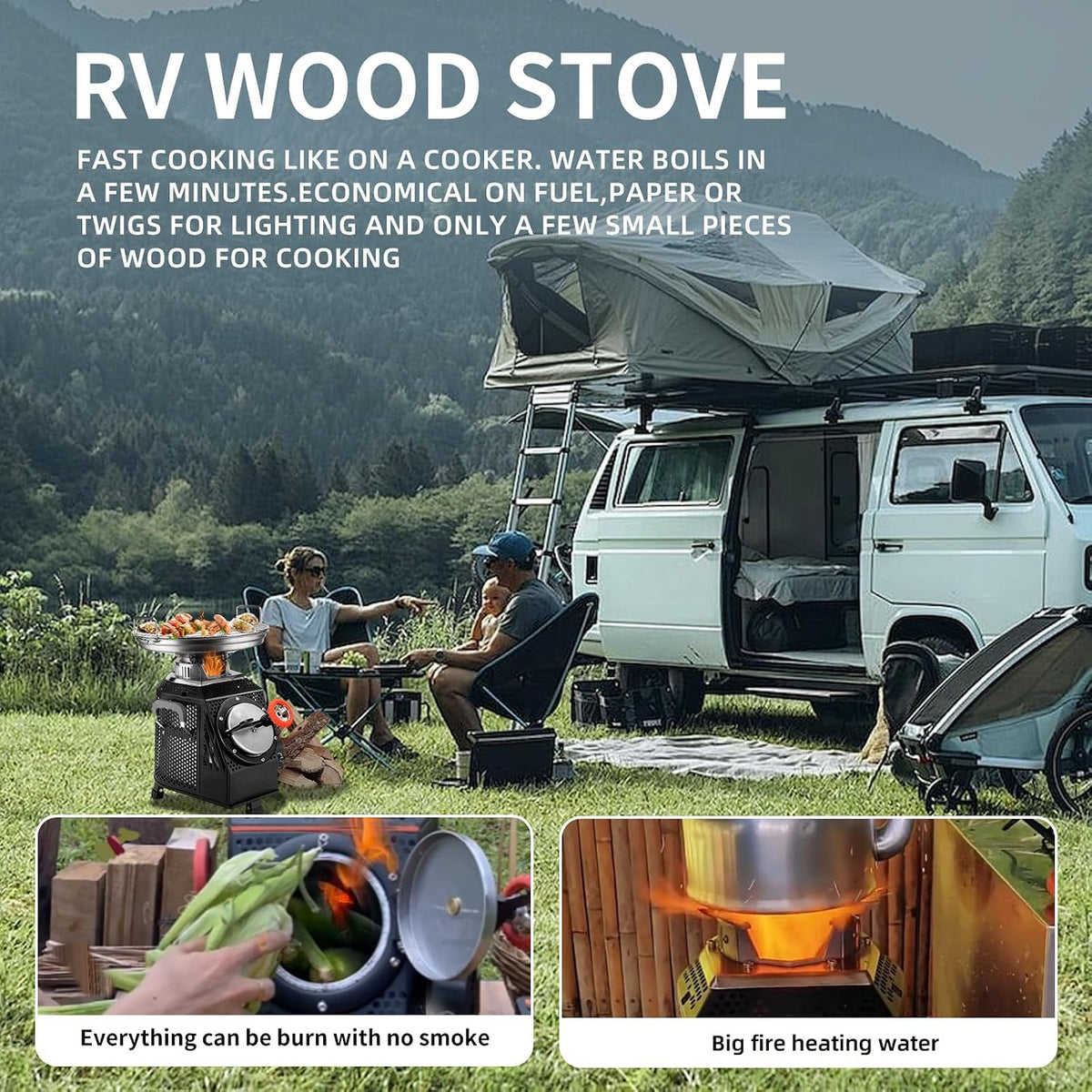 Wood Burning Camp Stove, Outdoor Portable Wood Burning Camp Stove, Large Stainless Steel Camping Stove for outside Cooking Survival Campfire Patio Backyard Gathering 16"L X 13"W X 17"H3