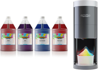 Hawaiian Shaved Ice S777 Snow Cone and Shaved Ice Machine Featuring Blade Adjustment Knob Bundled with Hawaiian Shaved Ice Syrup Gallon 4-Pack