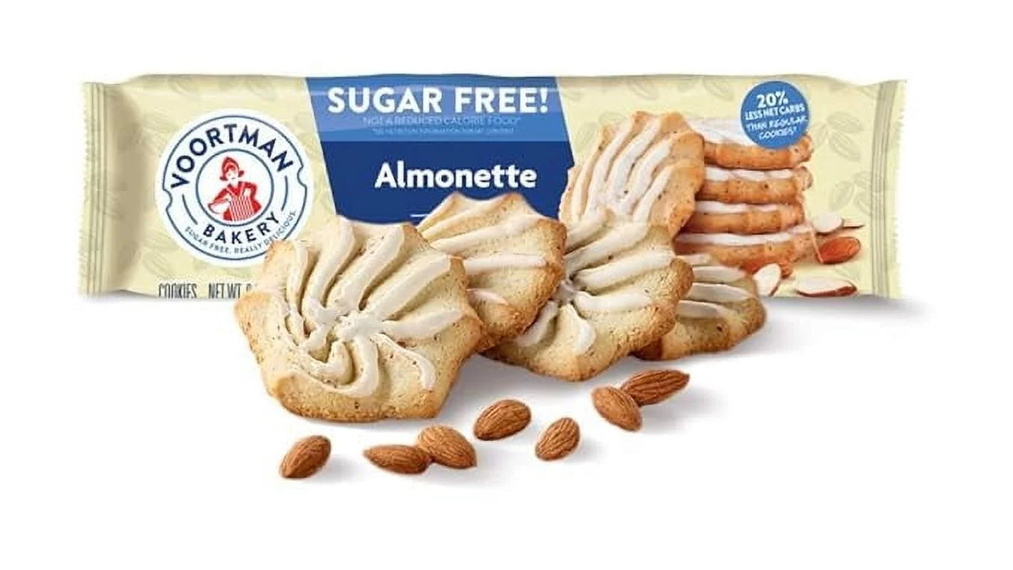 Voortman Bakery #1 in U.S. ZERO SUGAR COOKIES - Iced Almonette Cookies (Pack of 4 X 8 Oz Ea) Made Real Ingredients ... Delicious!