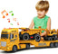 Bstoyder Toddler Boy Toys for 3 4 5 6 7 Years Kids, 25" Semi Construction Carrier Truck Toy with Excavator and Dump Truck, Friction Powered Toys with Lights and Sounds, Birthday for Boy Girls
