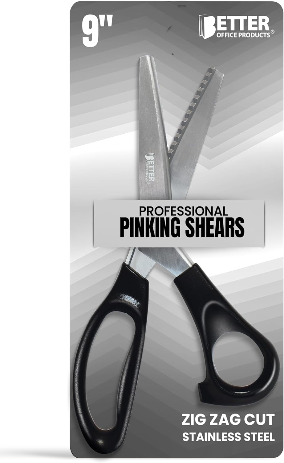 Better Office Products Professional Pinking Shears, 9" Stainless Steel Fabric Pinking Shears, Dressmaking Scissors, Zig Zag Cut Scissors, Serrated Blades for Decorative Patterns