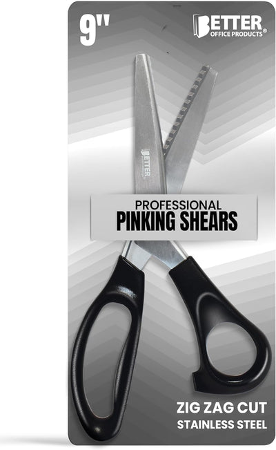 Better Office Products Professional Pinking Shears, 9" Stainless Steel Fabric Pinking Shears, Dressmaking Scissors, Zig Zag Cut Scissors, Serrated Blades for Decorative Patterns