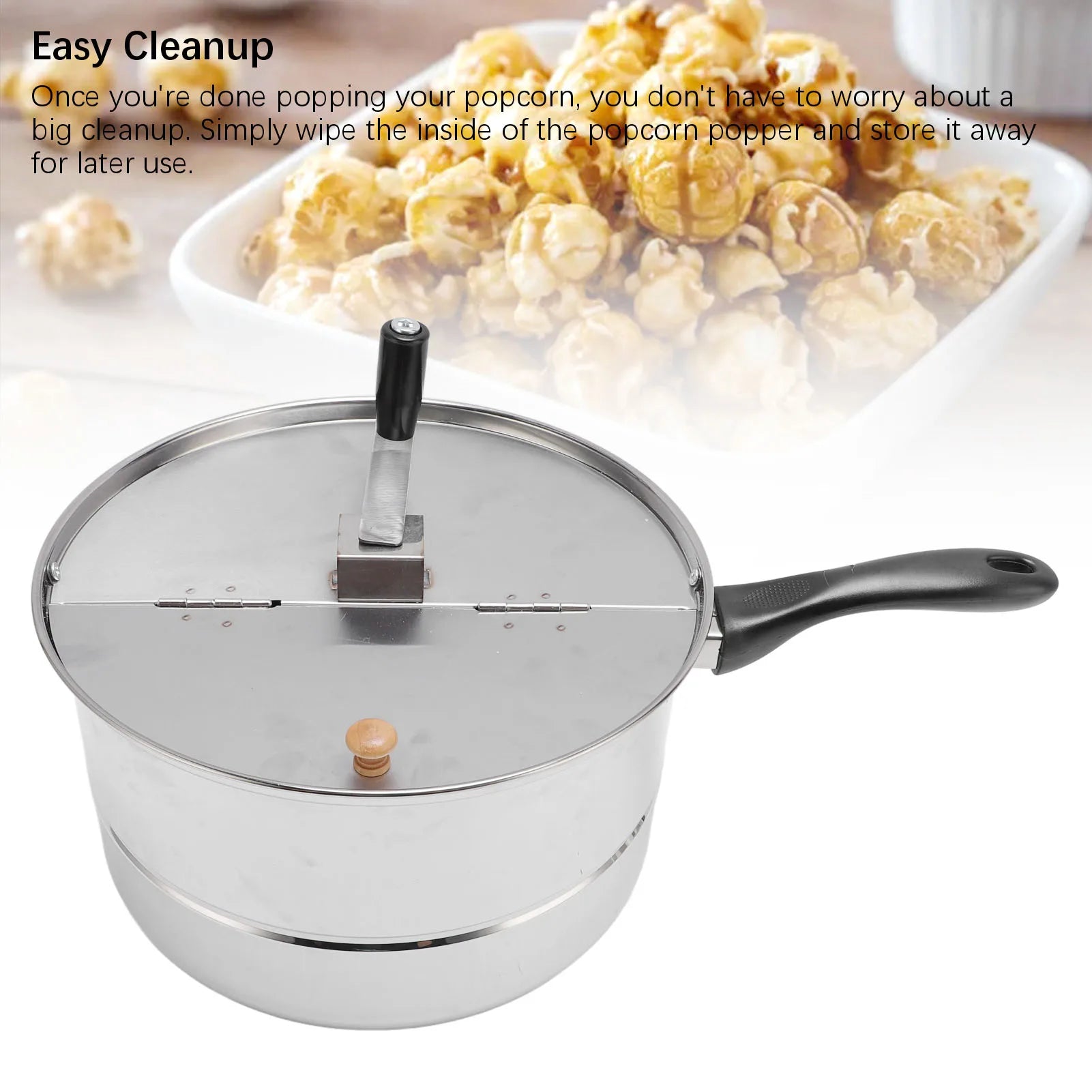 Stovetop Popcorn Maker Stainless Steel Popcorn Popper with Hand Crank Popcorn Pot for Gas Electric Heating