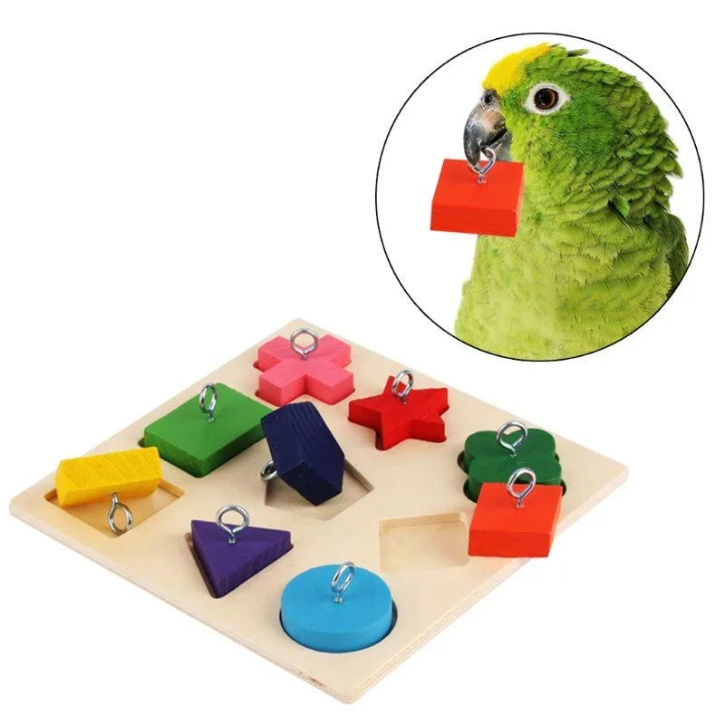 Bird Training Toys Puzzle Building Blocks Wooden Block Puzzle Toy for Parrot Budgies Parakeet Lovebird Cockatiel Conure Cage Toy